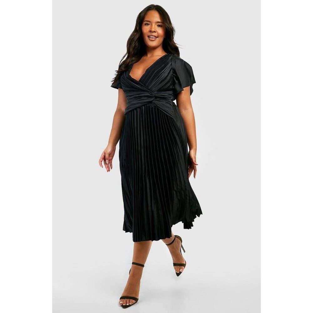 Boohoo Plus Pleated Twist Angel‎ Sleeve Midi Dress Size 22